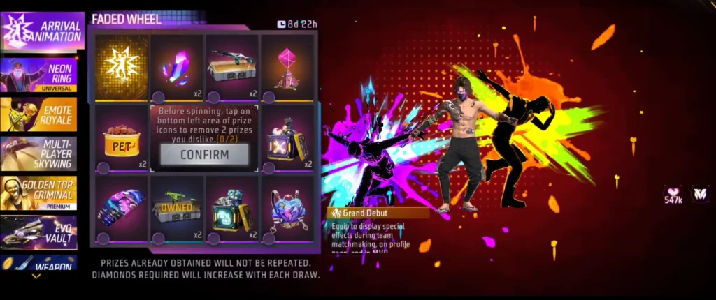Free Fire Max Faded Wheel: Grand Debut Arrival Animation & Full Prize Pool