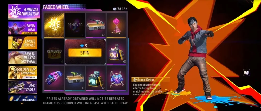 Free Fire Max Faded Wheel: Grand Debut Arrival Animation emote