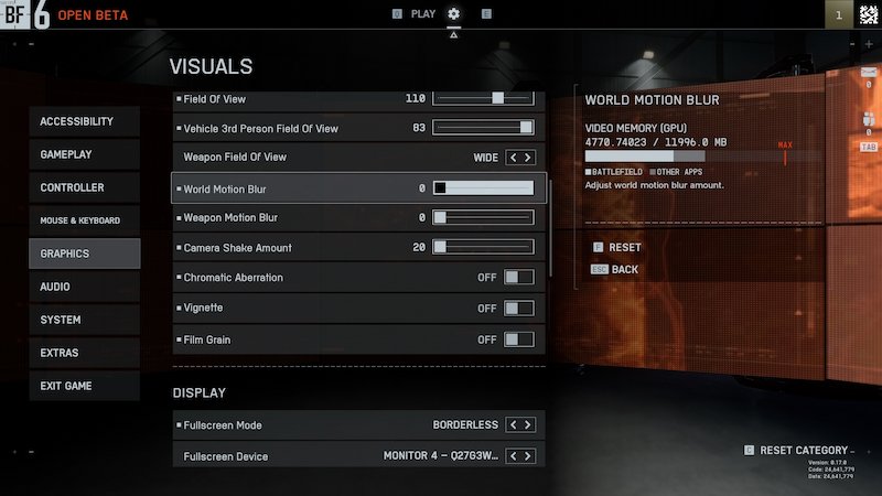 Camera and Visual Effects Settings